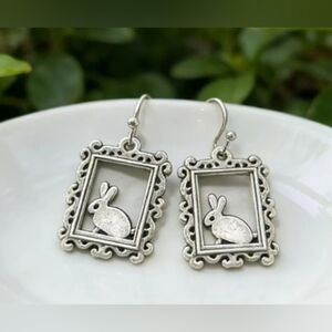 5/20 Silver Rabbit Frame Earrings For Easter